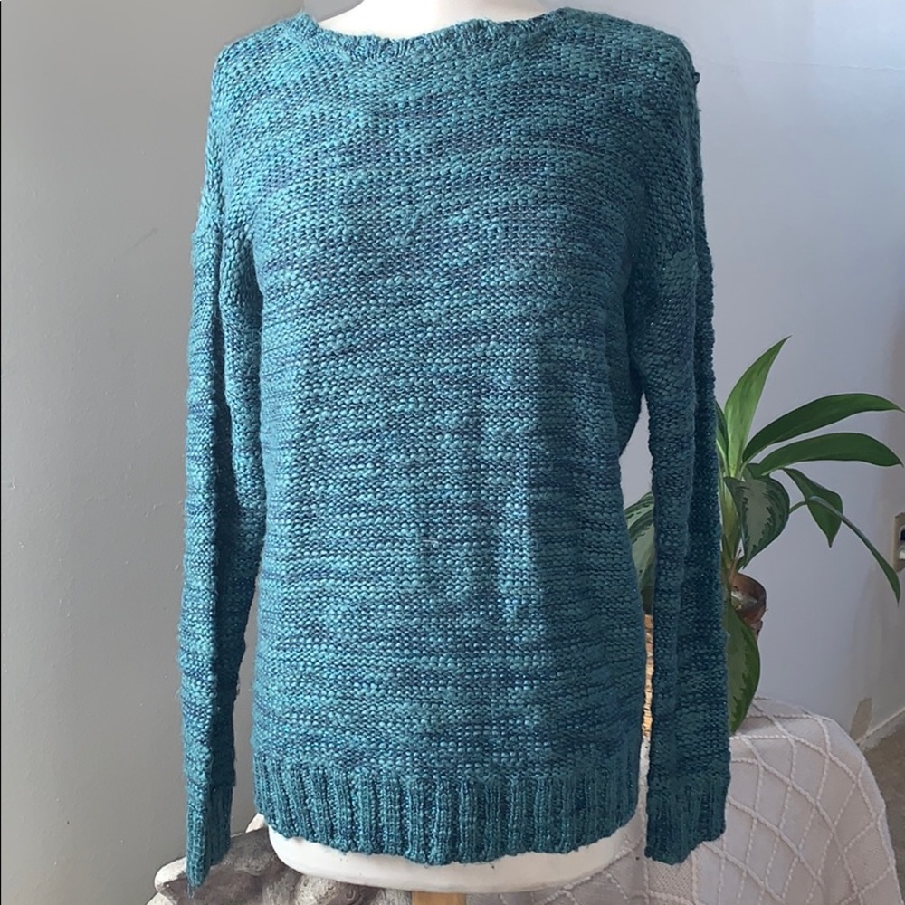 Beautiful aqua blue sweater with open back!